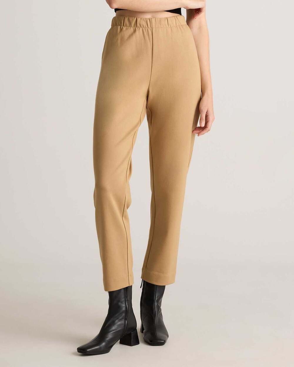 Quince Organic Cotton Double Knit Straight Pants Soft Camel Small